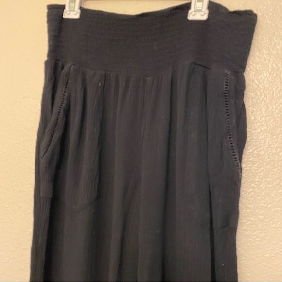 Three dots black rayon pull on gauze hi rise wide leg lounge pants size S - Picture 4 of 13
